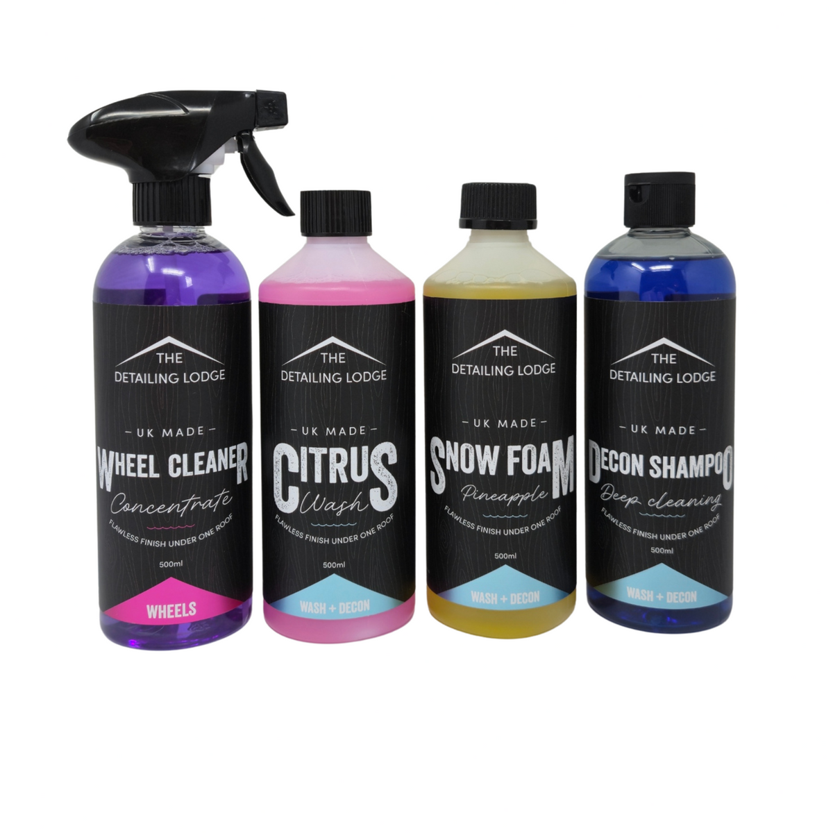 Car Wash Kit 4 Piece – Wheel Cleaner, Citrus Pre Wash, Snow Foam & Decon Shampoo