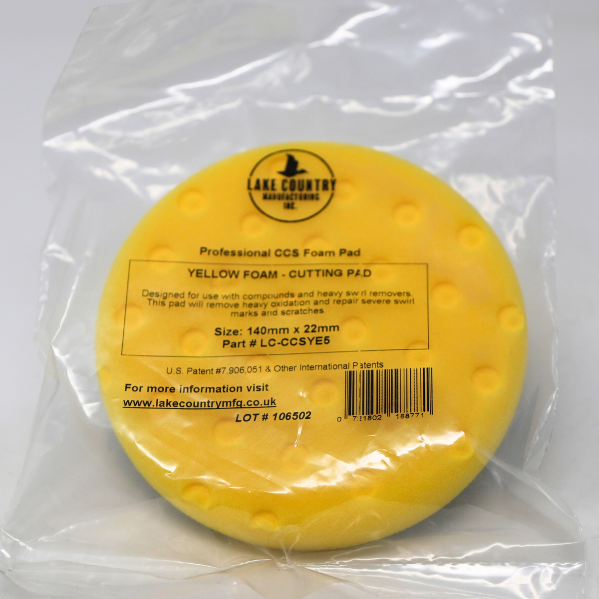 Lake Country CCS 5.5" (140mm x 22mm) Foam Polishing Pad for DA Polishers YELLOW