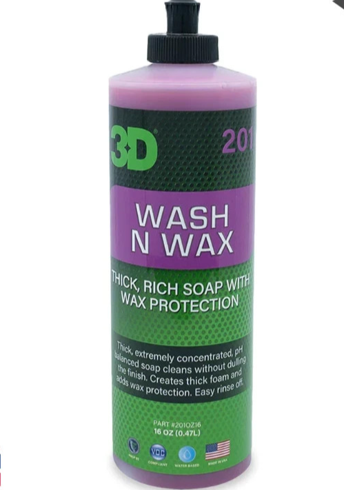 3D Car Care Wash N Wax Car Wash Soap Wax High Foam Easy Deep Cleaning 16ox 473ml