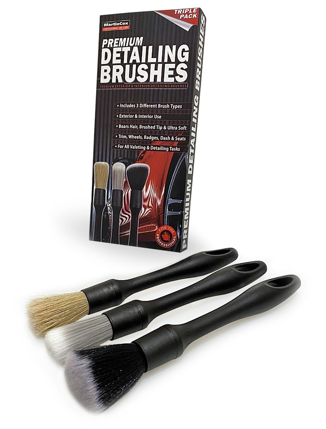 Martin Cox - 3 Pack Detailing Brush Set – Soft Bristle Interior & Wheel Brushes